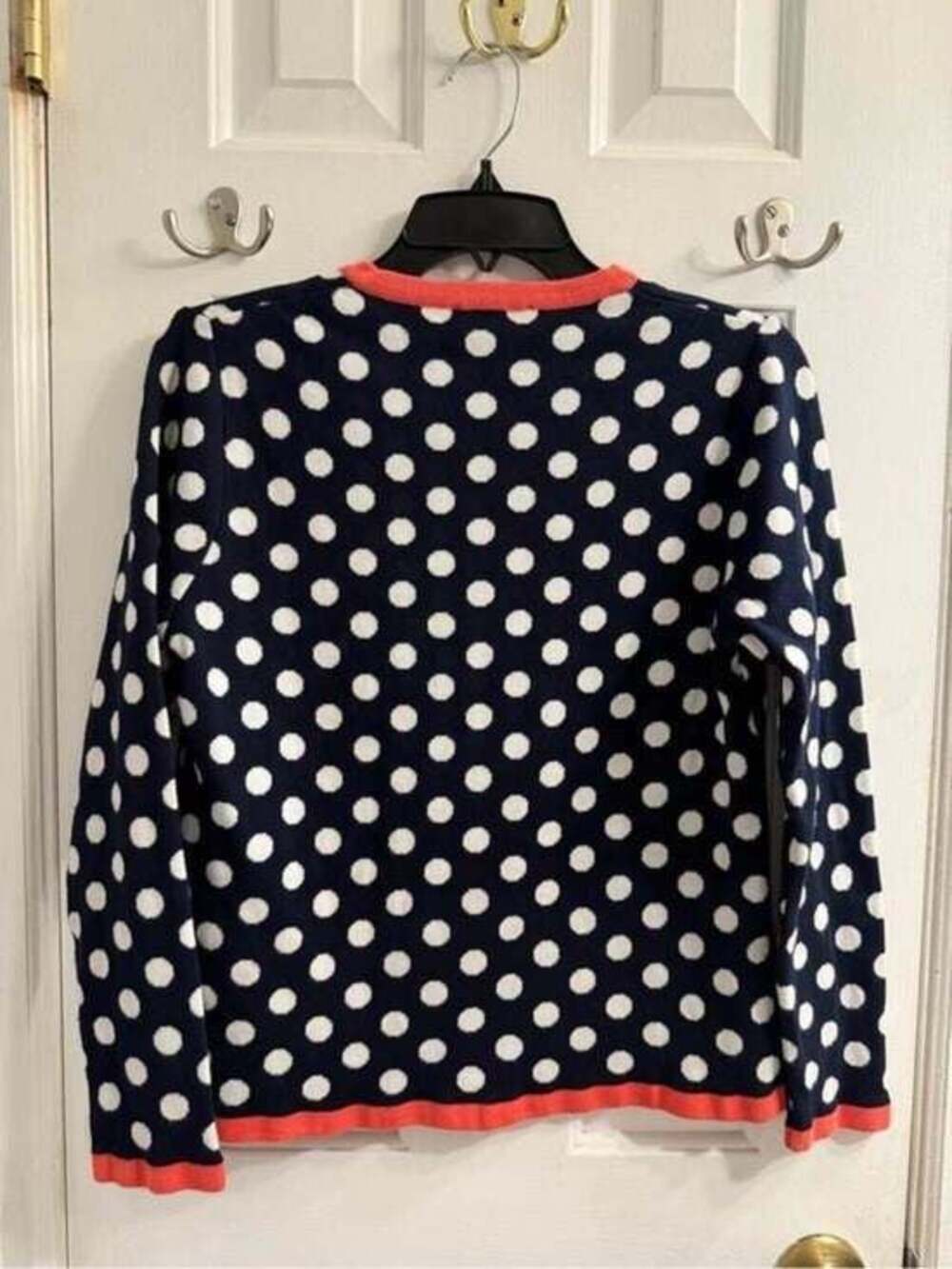 Kris Cassia Navy and White Polka Dot Zip Jacket with Coral Trim Small - Picture 3 of 7